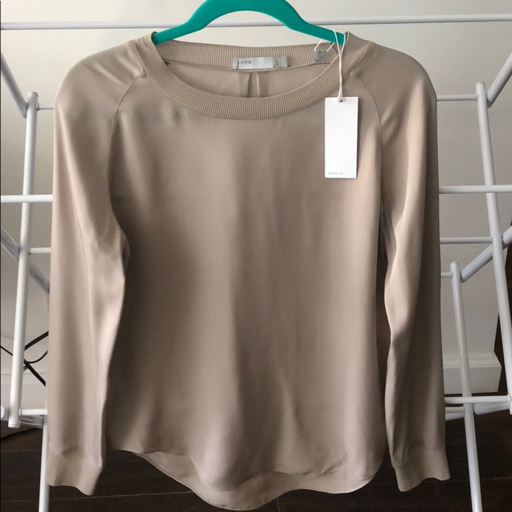 Vince silk long sleeve blouse in gray
